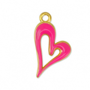Metall Anhänger DQ Herz Fuchsia-Gold (Nickelfrei)