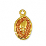 Metall Anhänger DQ Muschel Transparant Orange-Gold (Nickelfrei)