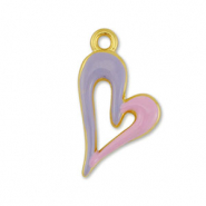 Metall Anhänger DQ Herz Gold-lilac purple-light pink (Nickelfrei)