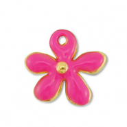 Metall Anhänger DQ Blume Gold-fuchsia (Nickelfrei)