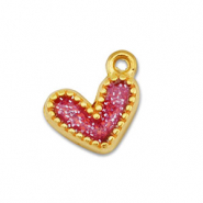 Metall Anhänger DQ Herz Gold-glitter pink (Nickelfrei)