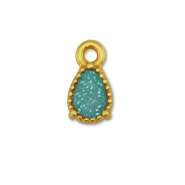 Metall Anhänger DQ Tropfenform Gold-glitter turquoise (Nickelfrei)