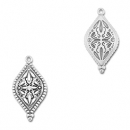 Metall Anhänger DQ Oval mit Blume Antik silber (Nickelfrei)