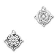 Metall Anhänger DQ Rund mit Blume Antik silber (Nickelfrei)