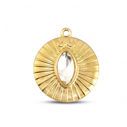 BY31® Stainless Steel - Rostfrei Stahl Anhänger Rund Gold-crystal