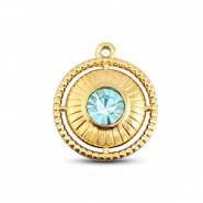 BY31® Stainless Steel - Rostfrei Stahl Anhänger Rund mit Ring Gold-aqua