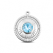 BY31® Stainless Steel - Rostfrei Stahl Anhänger Rund mit Ring Silver-aqua