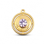 BY31® Stainless Steel - Rostfrei Stahl Anhänger Rund mit Ring Gold-light lilac