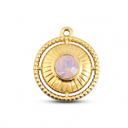 BY31® Stainless Steel - Rostfrei Stahl Anhänger Rund mit Ring Gold-soft pink opal