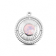 BY31® Stainless Steel - Rostfrei Stahl Anhänger Rund mit Ring Silver-soft pink opal
