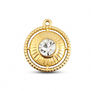 BY31® Stainless Steel - Rostfrei Stahl Anhänger Rund mit Ring Gold-crystal