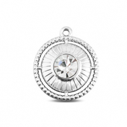 BY31® Stainless Steel - Rostfrei Stahl Anhänger Rund mit Ring Silver-crystal
