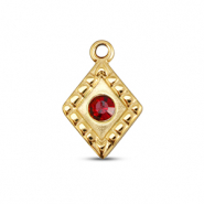 BY31® Stainless Steel - Rostfrei Stahl Anhänger Rhombus Gold-ruby red