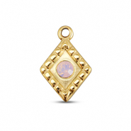 BY31® Stainless Steel - Rostfrei Stahl Anhänger Rhombus Gold-soft pink opal