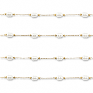 Stainless Steel - Rostfrei Stahl Schmuckzubehör Gliederkette mit Imitation Perlen Oval Gold-white