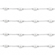 Stainless Steel - Rostfrei Stahl Schmuckzubehör Gliederkette mit Imitation Perlen Oval Silver-white