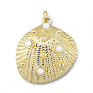 Brass TQ Metall Anhänger Muschel mit Perlen Gold-white