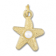 Brass TQ Metall Anhänger Seestern mit Perle Gold-white