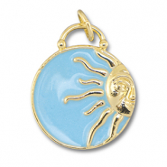 Brass TQ Metall Anhänger Rund mit Sonne Gold-light blue