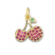 Brass TQ Metall Anhänger Kirschen Gold-fuchsia