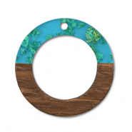 Holz Anhänger Rund Blue transparent-gold-brown
