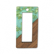 Holz Anhänger Rechteck Green transparent-gold-brown