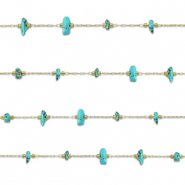 Stainless Steel - Rostfrei Stahl Schmuckzubehör Gliederkette Howlit Irregular Gold-turquoise