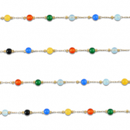 Stainless Steel - Rostfrei Stahl Schmuckzubehör Gliederkette Achat Rund Gold-multicolour
