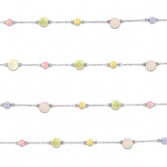 Stainless Steel - Rostfrei Stahl Schmuckzubehör Gliederkette Rund Silver-multicolour pastel