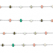 Stainless Steel - Rostfrei Stahl Schmuckzubehör Gliederkette Naturstein mischung Rondell Silver-multicolour
