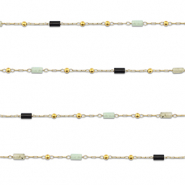 Stainless Steel - Rostfrei Stahl Schmuckzubehör Gliederkette Naturstein mischungTube Gold-black-grey