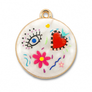 Metall Anhänger mit Enamel Rund White-multicolour-gold