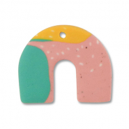 Polymer Anhänger Bogen Green-pink-ochre yellow