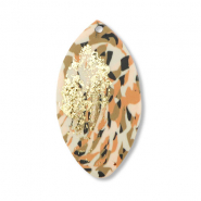 Polymer Anhänger Blatt Brown-pink-white-gold