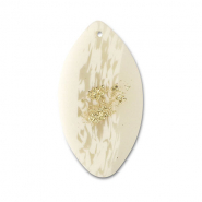 Polymer Anhänger Blatt Off white-beige-gold
