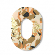 Polymer Anhänger Oval Brown-pink-white-gold