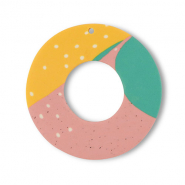 Polymer Anhänger Rund Green-pink-ochre yellow