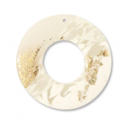 Polymer Anhänger Rund Off white-beige-gold
