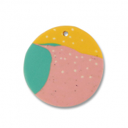 Polymer Anhänger Rund Green-pink-ochre yellow