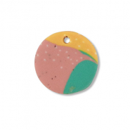 Polymer Anhänger Rund Green-pink-ochre yellow