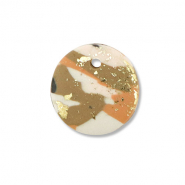 Polymer Anhänger Rund Brown-pink-white-gold