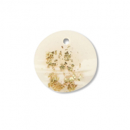 Polymer Anhänger Rund Off white-beige-gold