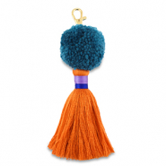Schlüsselanhänger Pompom mit Quaste Teal blue-orange-purple