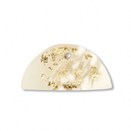 Polymer Anhänger Halbrund Off white-beige-gold
