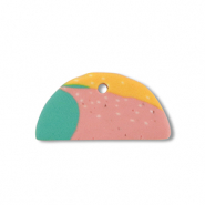 Polymer Anhänger Halbrund Green-pink-ochre yellow