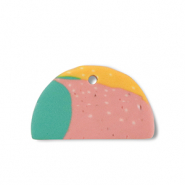 Polymer Anhänger Halbrund Green-pink-ochre yellow
