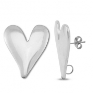 Stainless Steel - Rostfrei Stahl Schmuckzubehör Ohrringe / Ohrstecker Herz mit Öse Silver