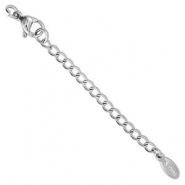 Stainless Steel - Rostfrei Stahl Schmuckzubeh&ouml;r Verl&auml;ngerungsketten Set Oval mit Karabinerverschluss Silver