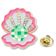 Anstecker Auster mit Strass Dark pink-lilac purple-green