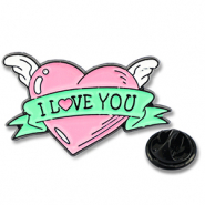 Anstecker Hertz mit Flügel "I love you" Pink-green-white